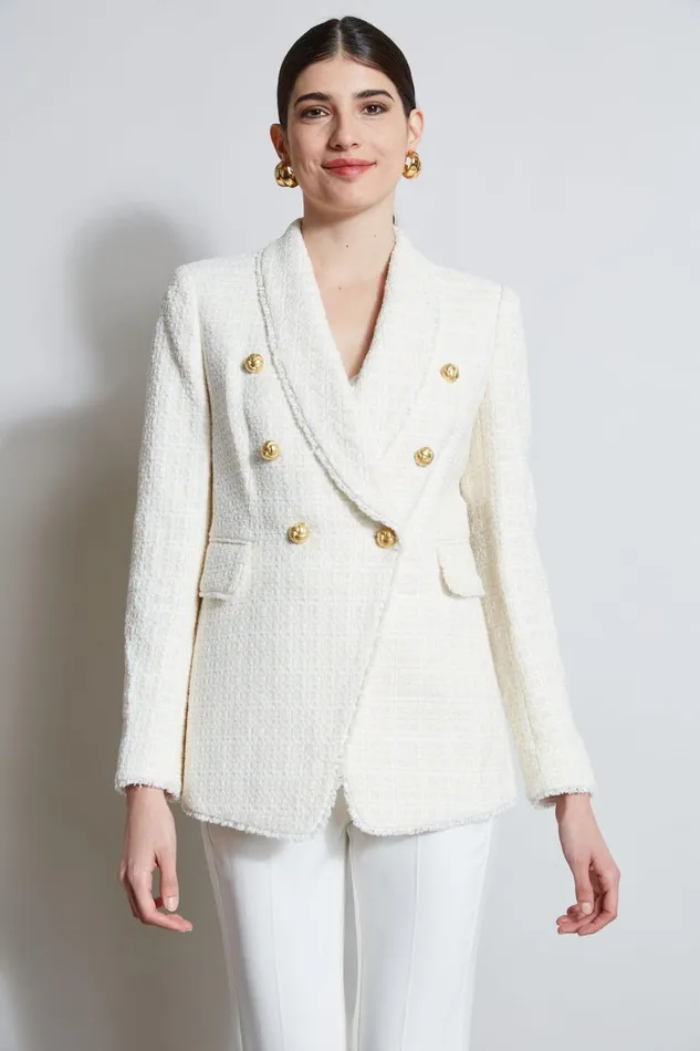 Elie Tahari Suiting Tweed Double Breasted Blazer Foam 8211 Women