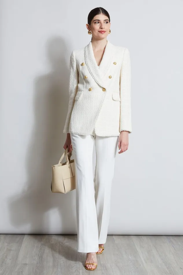 Elie Tahari Suiting Tweed Double Breasted Blazer Foam 8211 Women