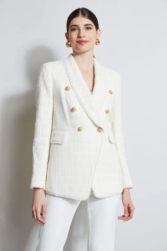Elie Tahari Suiting Tweed Double Breasted Blazer Foam 8211 Women