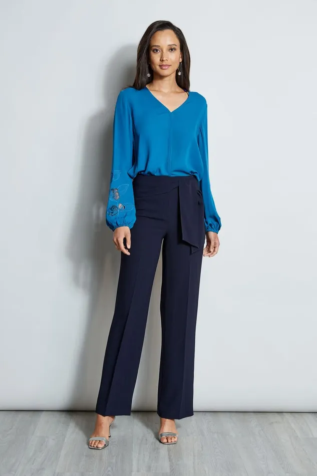 Elie Tahari Tops Embroidered Long Sleeve Shirt Pacific Blue 8211 Women