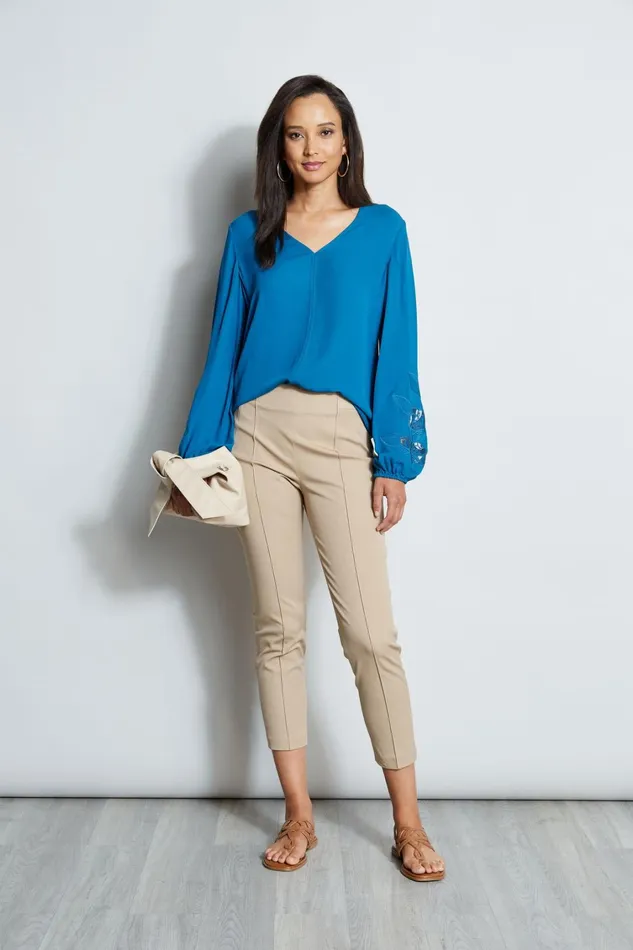 Elie Tahari Tops Embroidered Long Sleeve Shirt Pacific Blue 8211 Women