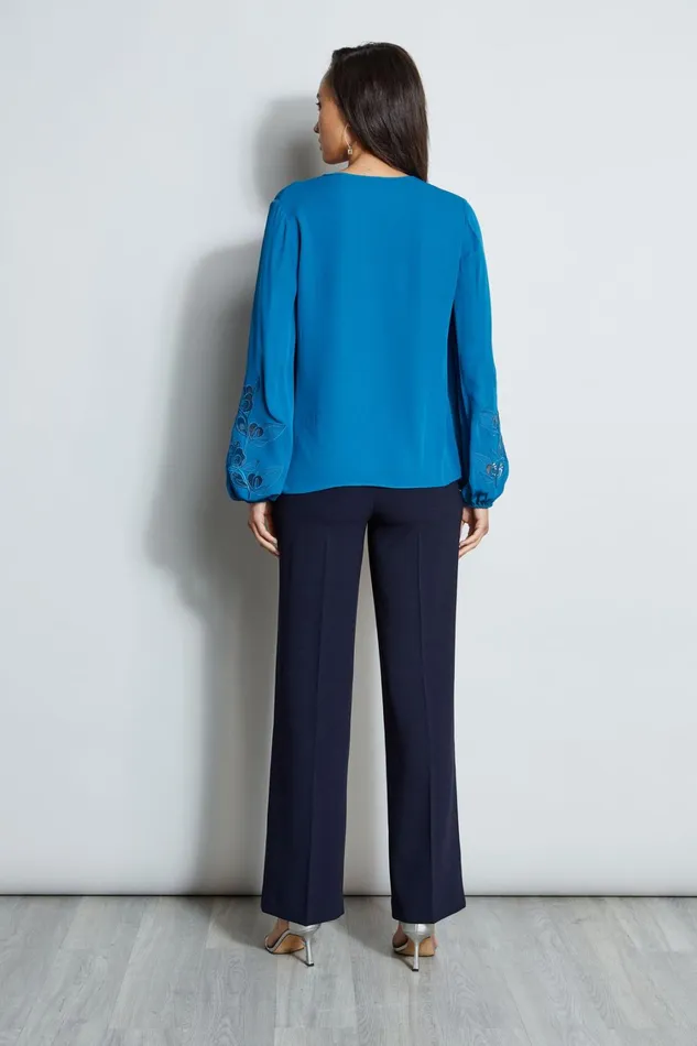 Elie Tahari Tops Embroidered Long Sleeve Shirt Pacific Blue 8211 Women