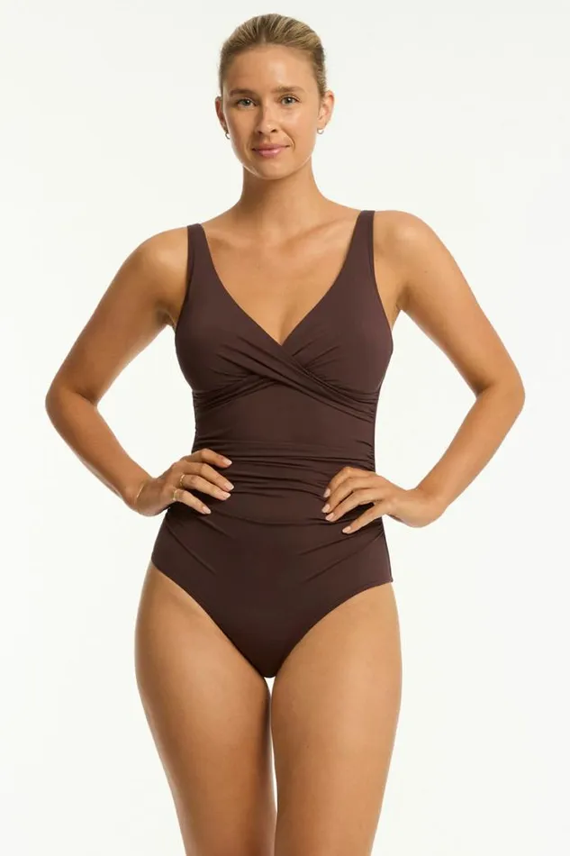 Essentials Edit Cross Front One Piece Eco Essentials Cocoa Women Sea Level One Pieces