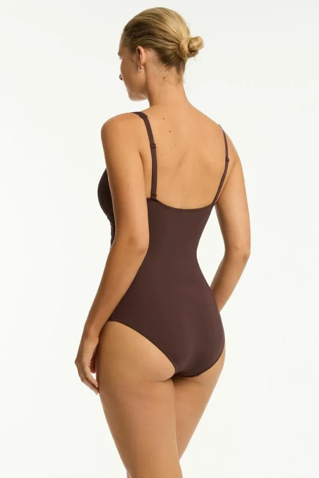 Essentials Edit Cross Front One Piece Eco Essentials Cocoa Women Sea Level One Pieces