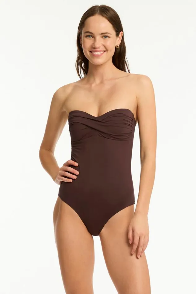 Essentials Edit Twist Bandeau One Piece Eco Essentials Cocoa Women Sea Level One Pieces