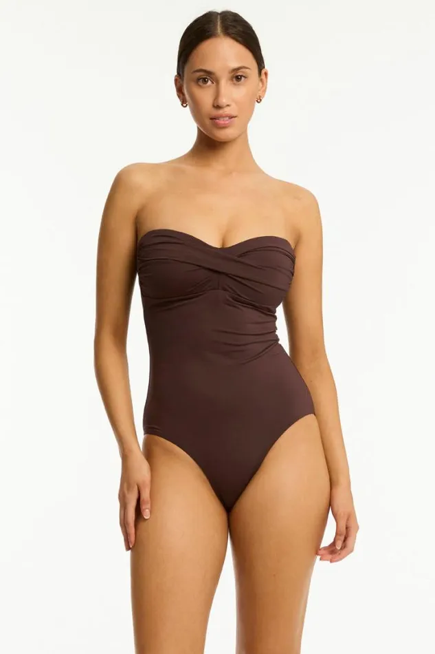 Essentials Edit Twist Bandeau One Piece Eco Essentials Cocoa Women Sea Level One Pieces