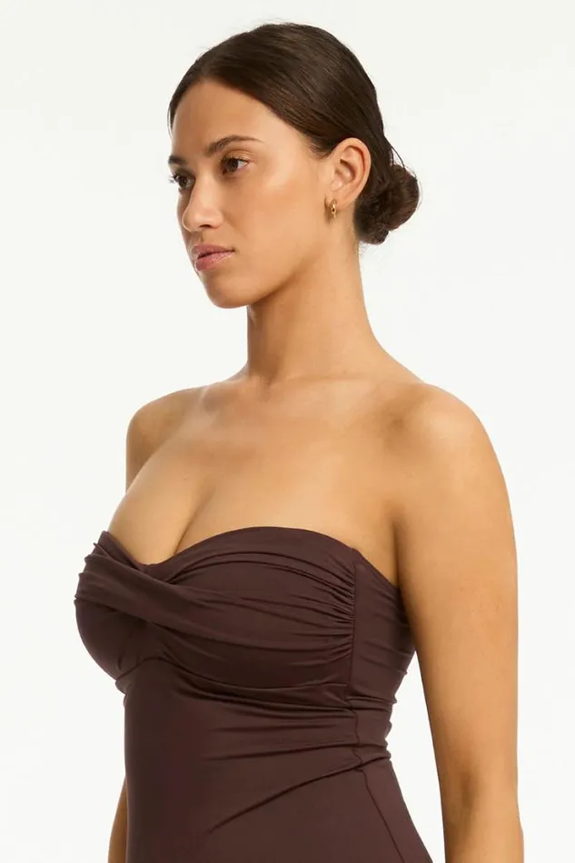 Essentials Edit Twist Bandeau One Piece Eco Essentials Cocoa Women Sea Level One Pieces