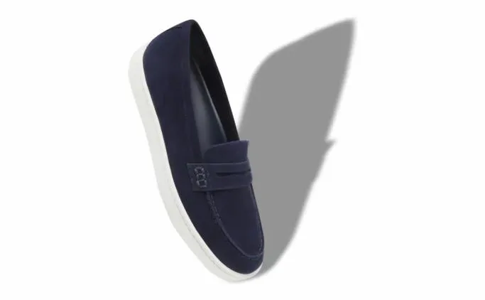 Flats Women Manolo Blahnik ELLISANavy Blue Suede Penny Loafers