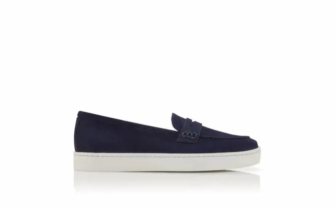 Flats Women Manolo Blahnik ELLISANavy Blue Suede Penny Loafers Flats Women Manolo Blahnik ELLISANavy Blue Suede Penny Loafers