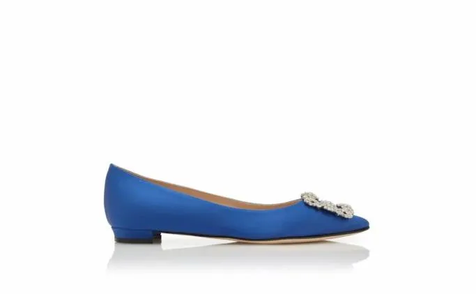 Flats Women Manolo Blahnik HANGISIFLATBlue Satin Jewel Buckle Flat Pumps Flats Women Manolo Blahnik HANGISIFLATBlue Satin Jewel Buckle Flat Pumps