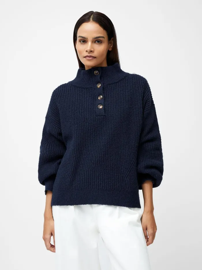 French Connection 14 Button Drop Shoulder Jumper Dark Navy Woman Jumpers and Cardigans