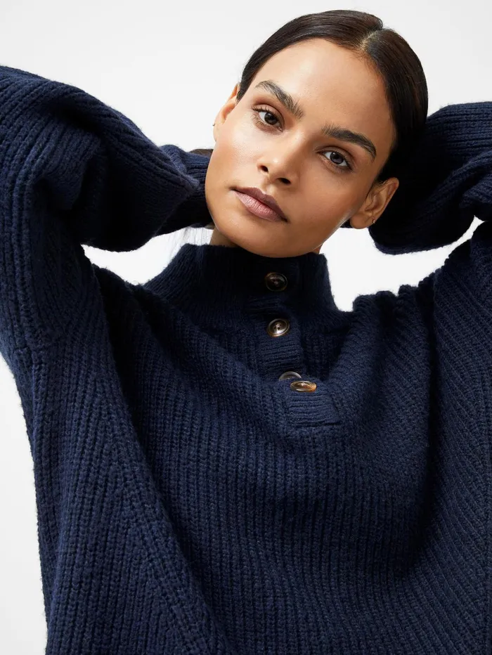 French Connection 14 Button Drop Shoulder Jumper Dark Navy Woman Jumpers and Cardigans