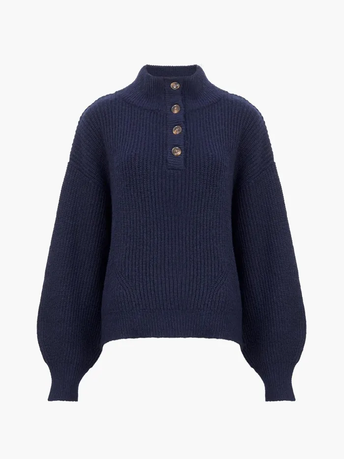 French Connection 14 Button Drop Shoulder Jumper Dark Navy Woman Jumpers and Cardigans