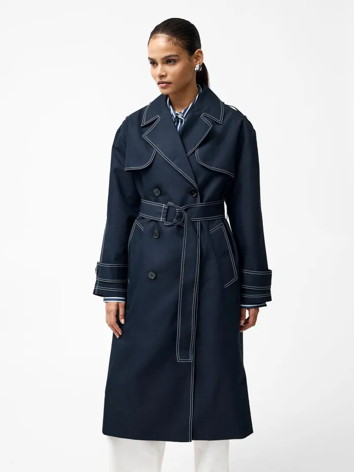 French Connection Afton Contrast Stitch Belted Trench Coat Navy Woman Coats and Jackets French Connection Afton Contrast Stitch Belted Trench Coat Navy Woman Coats and Jackets