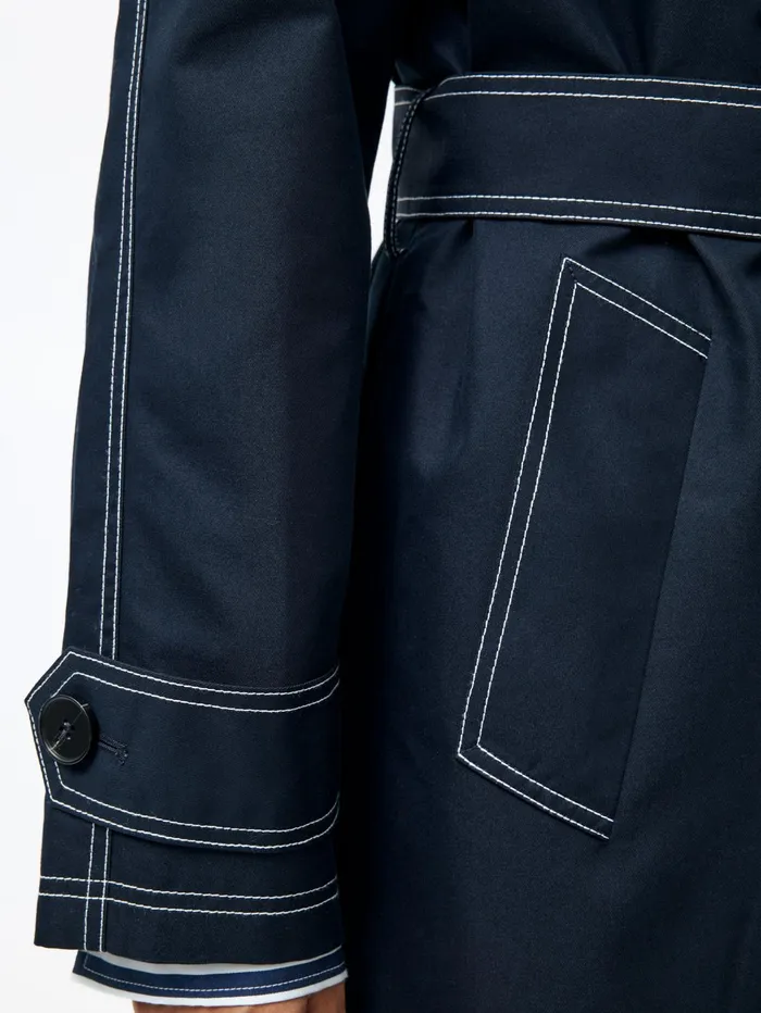 French Connection Afton Contrast Stitch Belted Trench Coat Navy Woman Coats and Jackets