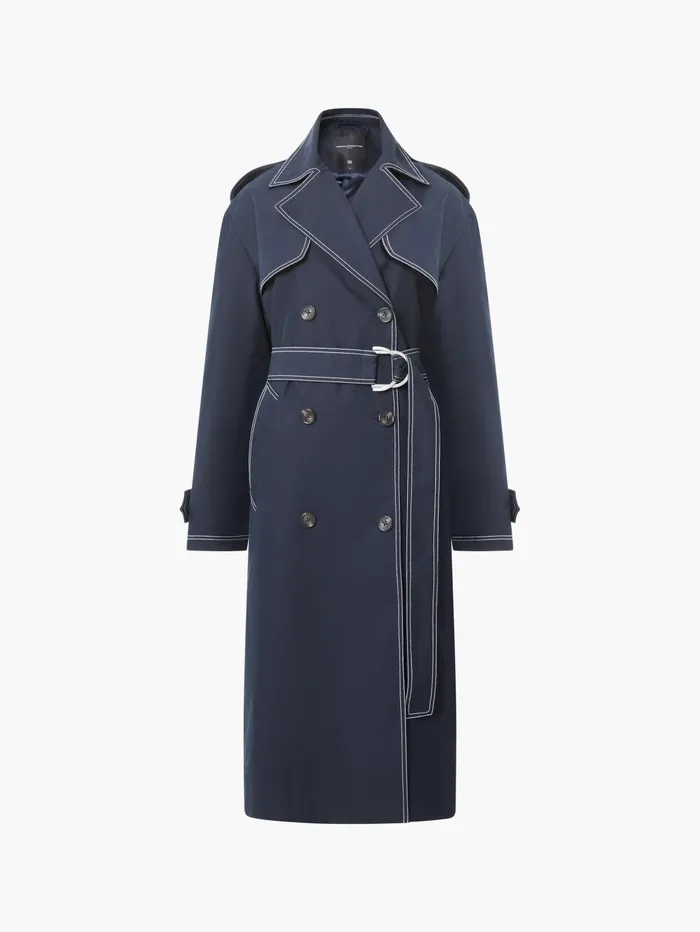 French Connection Afton Contrast Stitch Belted Trench Coat Navy Woman Coats and Jackets