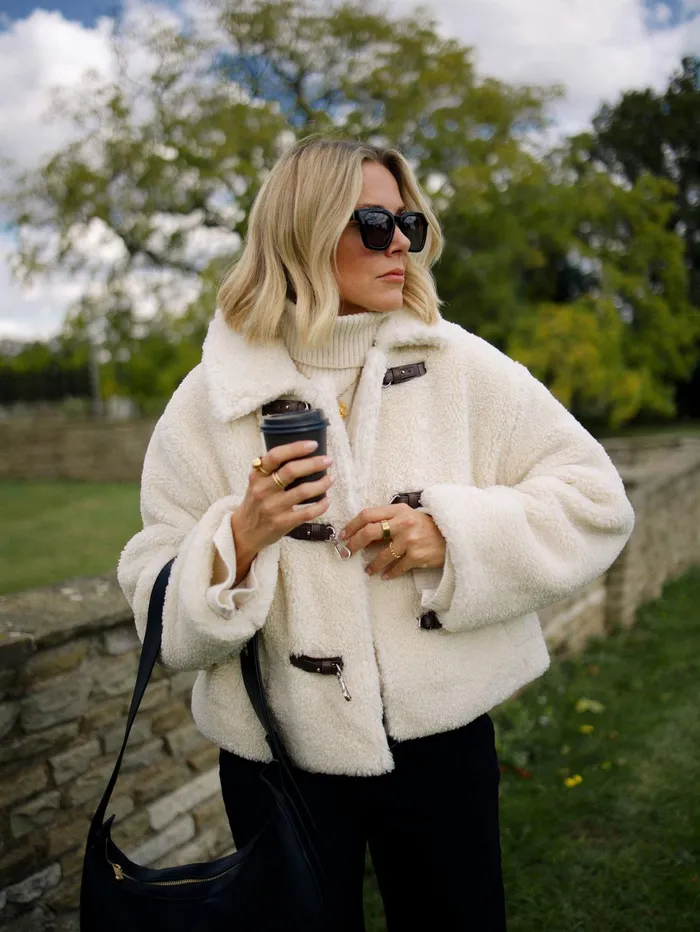 French Connection Alex Faux Fur Jacket Classic Cream Woman Coats and Jackets