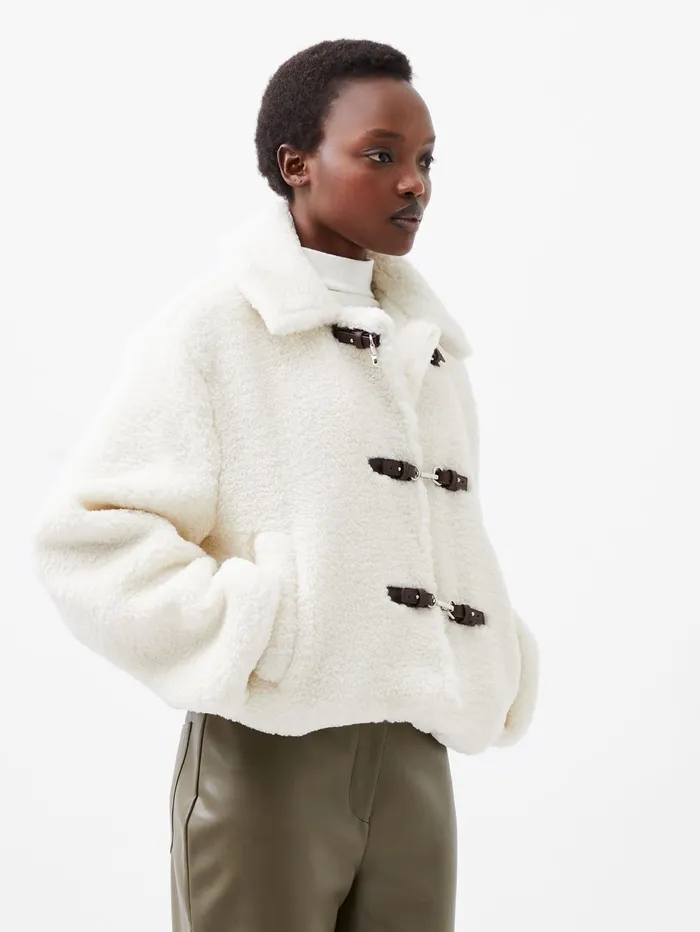 French Connection Alex Faux Fur Jacket Classic Cream Woman Coats and Jackets