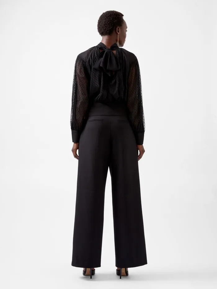 French Connection Alice Dobby Chiffon Mix Long Sleeve Top Blackout Woman Tops