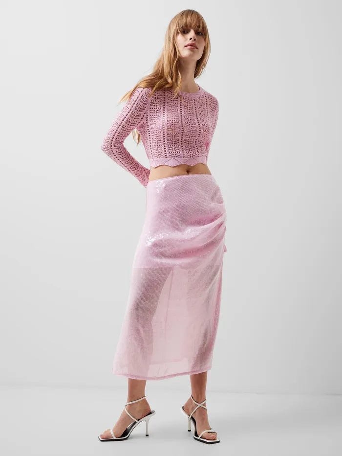 French Connection Anisha Sequin Skirt Strawberry Shake Woman Coords
