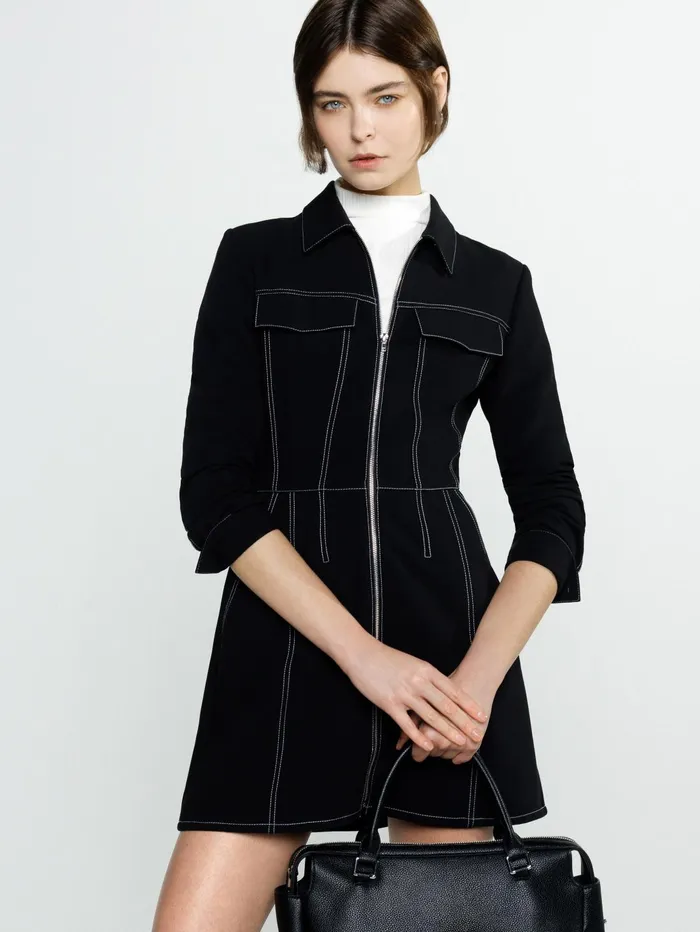 French Connection Azra Twill Mini Dress Unlined Black Woman Dresses