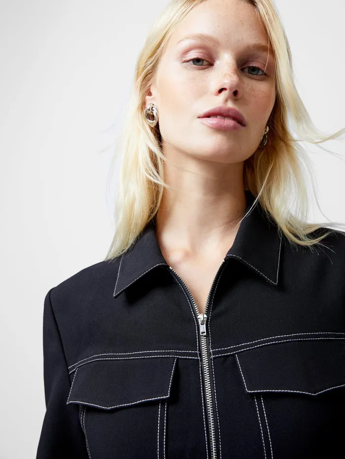 French Connection Azra Twill Mini Dress Unlined Black Woman Dresses
