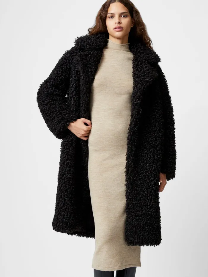 French Connection Boucle Peak Lapel Coat Black Woman Coats and Jackets