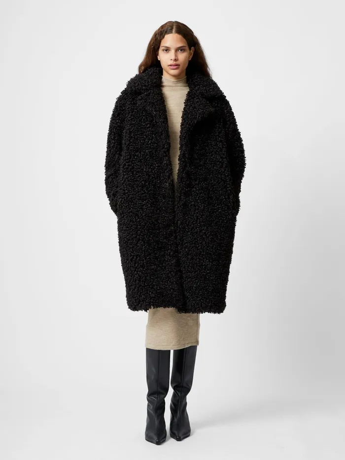 French Connection Boucle Peak Lapel Coat Black Woman Coats and Jackets