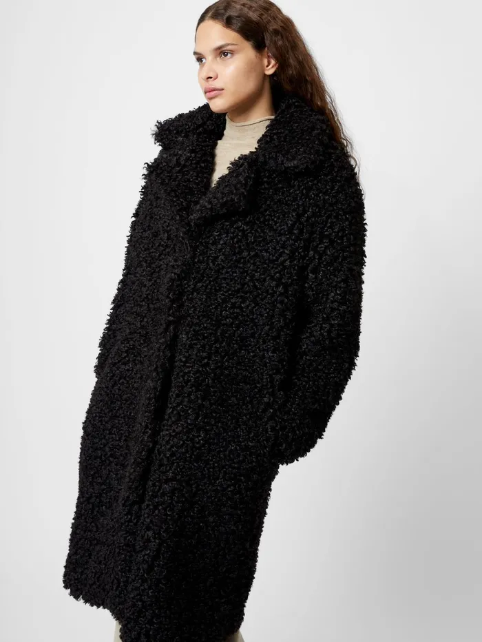 French Connection Boucle Peak Lapel Coat Black Woman Coats and Jackets