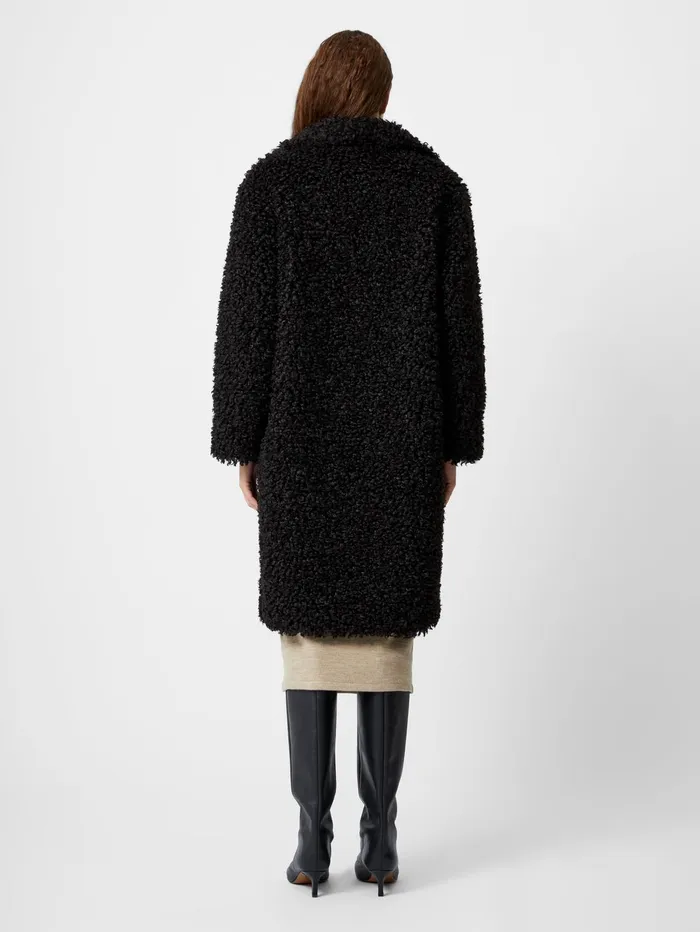 French Connection Boucle Peak Lapel Coat Black Woman Coats and Jackets