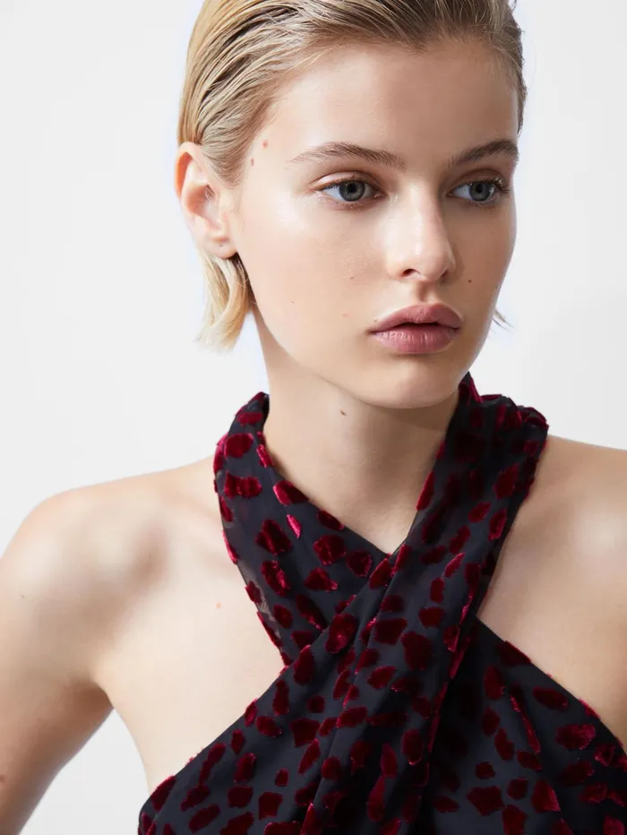 French Connection Cadie Devore Halterneck Top Blackout Baked Cherry Woman Tops