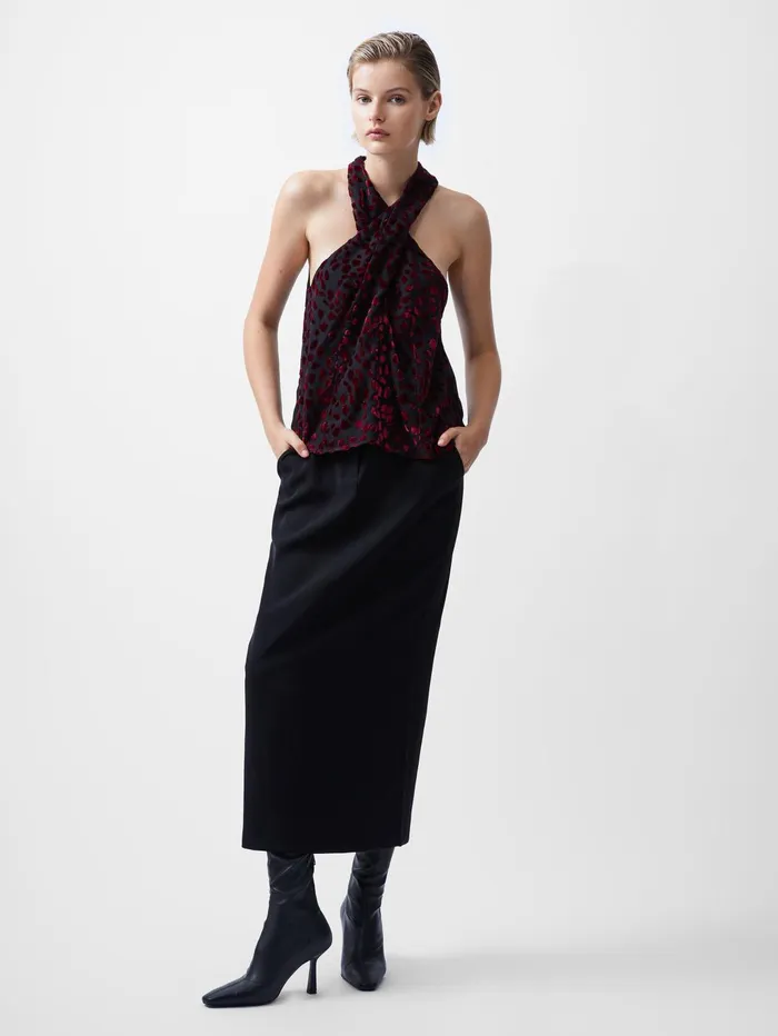 French Connection Cadie Devore Halterneck Top Blackout Baked Cherry Woman Tops