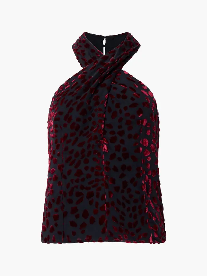 French Connection Cadie Devore Halterneck Top Blackout Baked Cherry Woman Tops