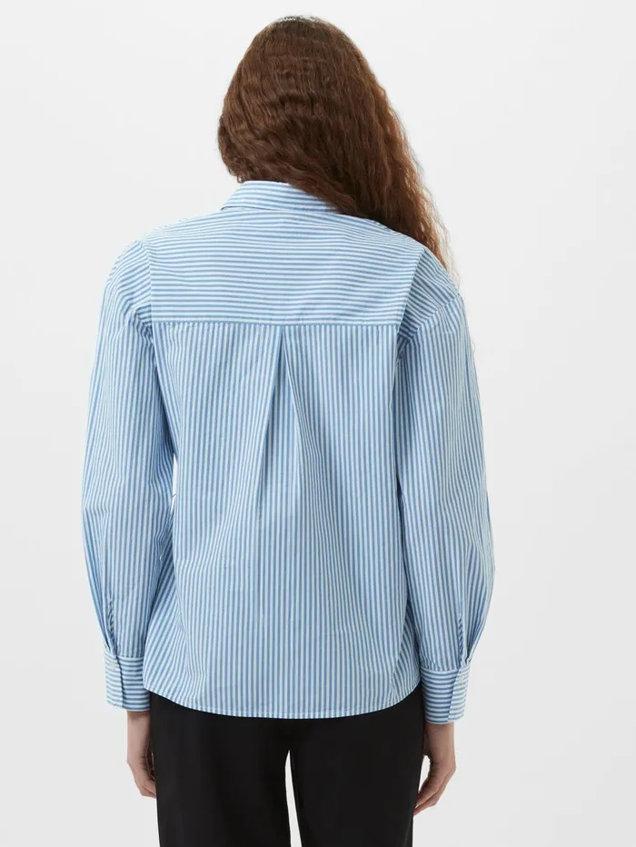 French Connection Cambria Cotton Striped Corsage Shirt BlueWhite Woman Tops