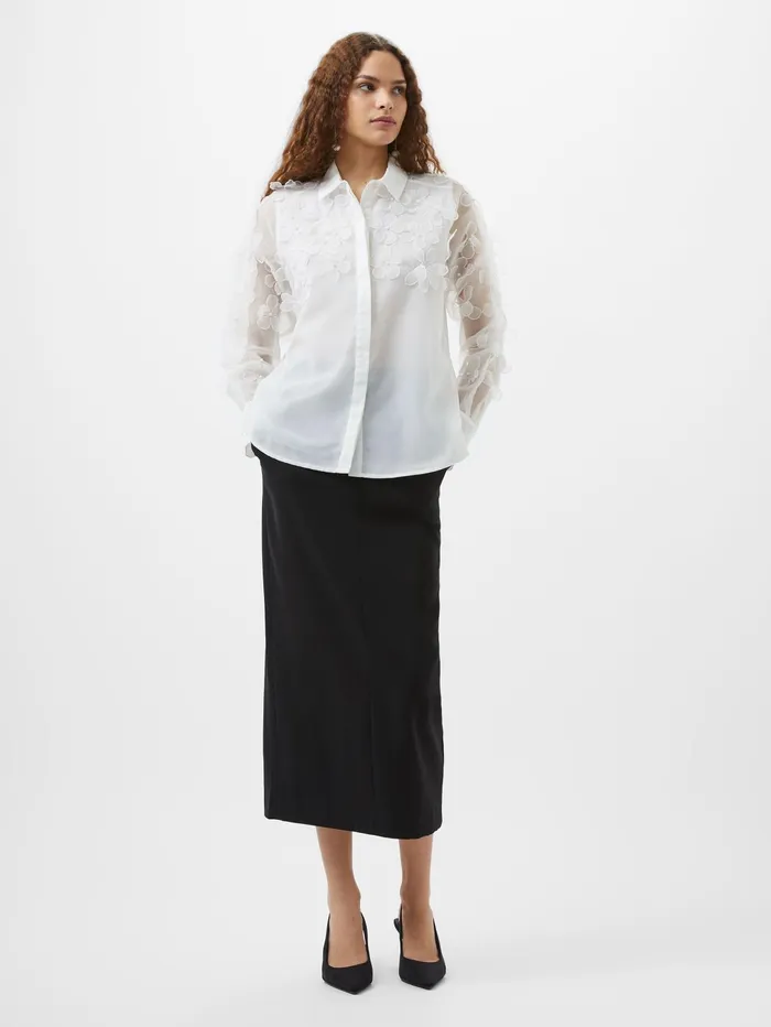 French Connection Camden 3D Floral Embellished Shirt Summer White Woman Tops