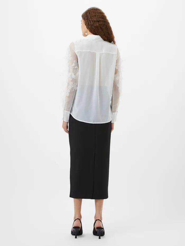 French Connection Camden 3D Floral Embellished Shirt Summer White Woman Tops