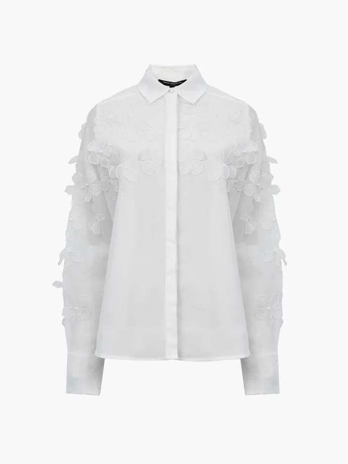 French Connection Camden 3D Floral Embellished Shirt Summer White Woman Tops