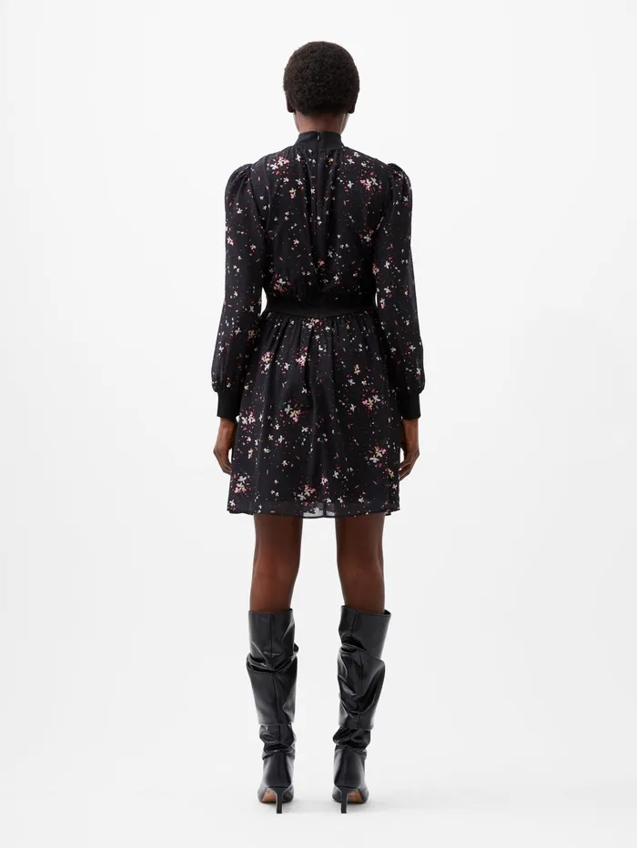 French Connection Carina Georgette High Neck Mini Dress Blackout Multi Woman Dresses
