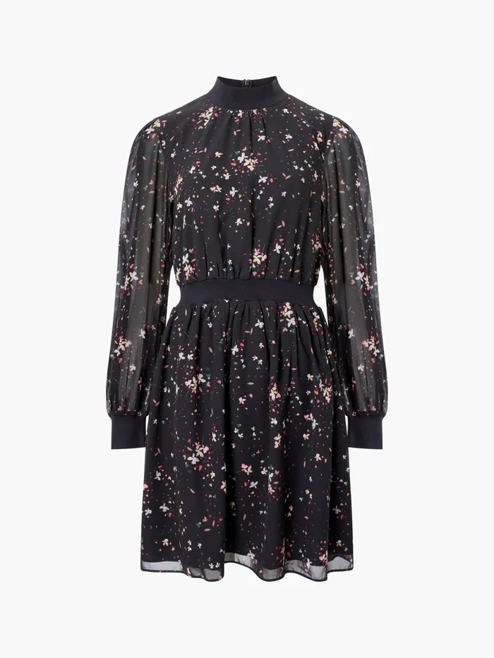 French Connection Carina Georgette High Neck Mini Dress Blackout Multi Woman Dresses