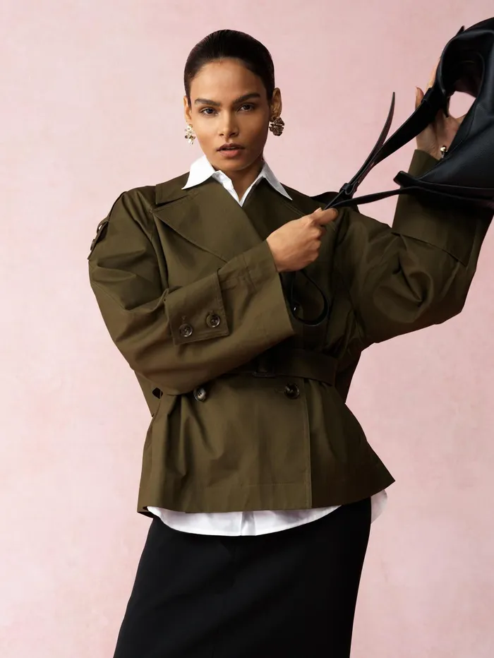 French Connection Denby Belted Trench Coat Khaki Woman Coats and Jackets