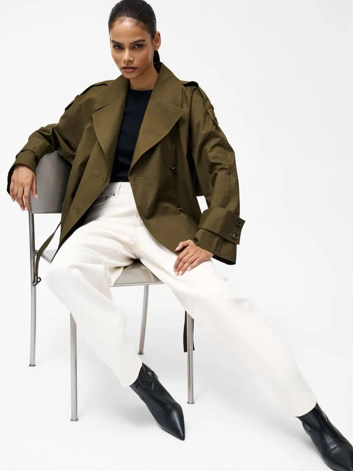 French Connection Denby Belted Trench Coat Khaki Woman Coats and Jackets