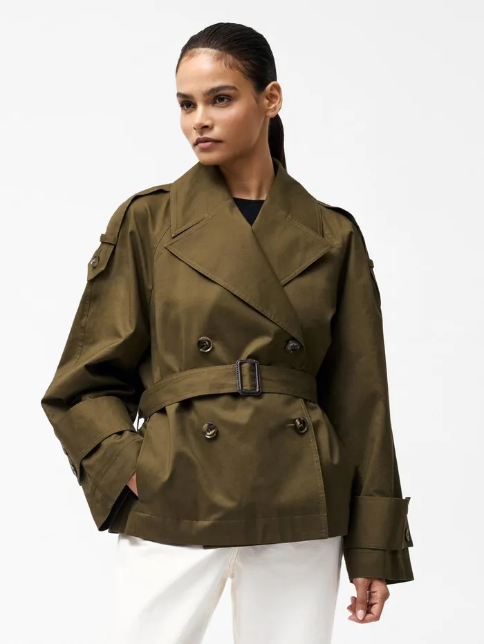 French Connection Denby Belted Trench Coat Khaki Woman Coats and Jackets