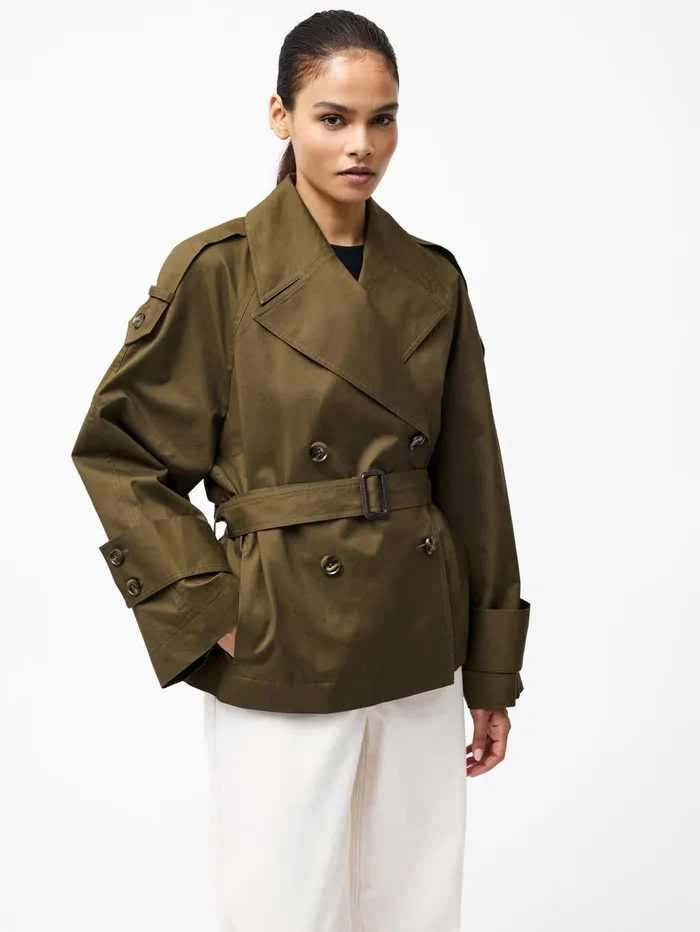 French Connection Denby Belted Trench Coat Khaki Woman Coats and Jackets