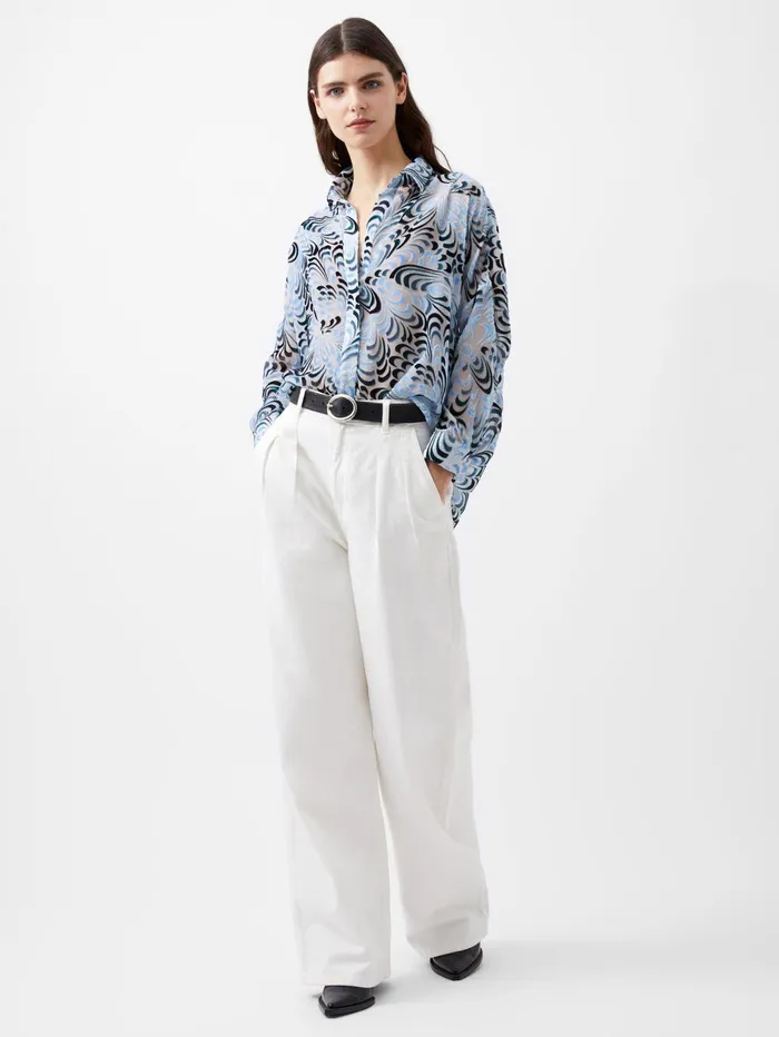 French Connection Diandra Devore VNeck Button Through Popover Shirt Mauve Morn Blue Woman Tops