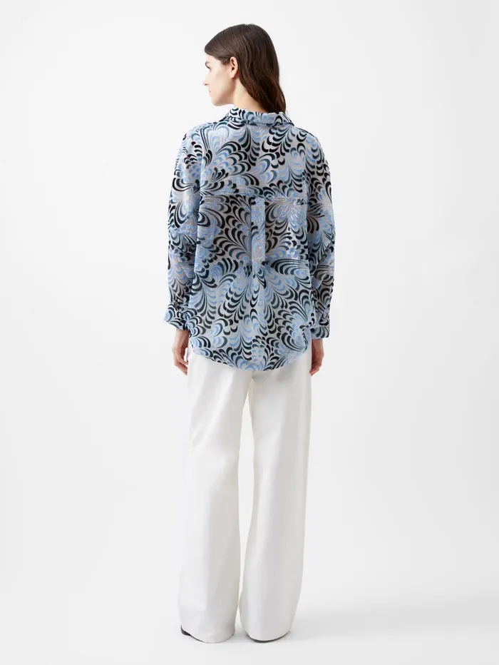 French Connection Diandra Devore VNeck Button Through Popover Shirt Mauve Morn Blue Woman Tops