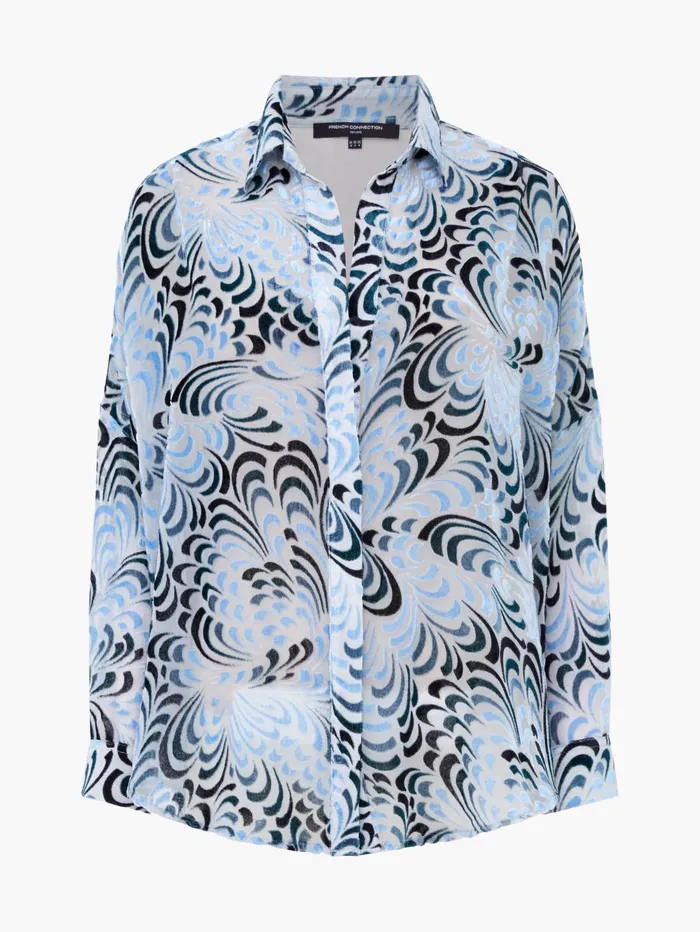 French Connection Diandra Devore VNeck Button Through Popover Shirt Mauve Morn Blue Woman Tops