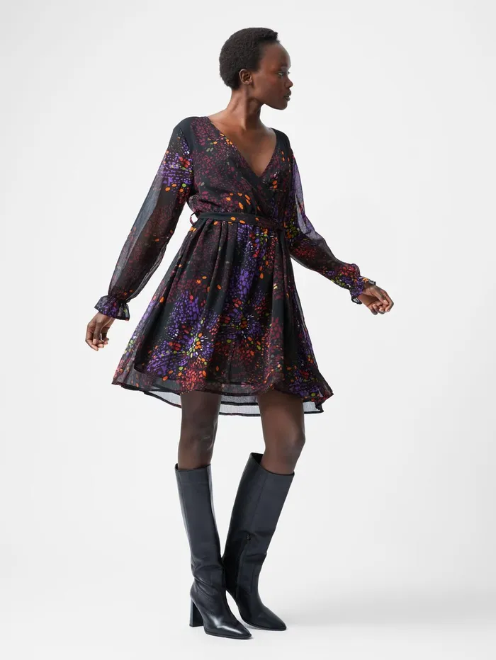 French Connection Elise Wrap Mini Dress Black Multi Woman Dresses