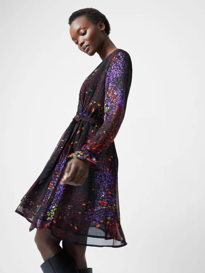 French Connection Elise Wrap Mini Dress Black Multi Woman Dresses
