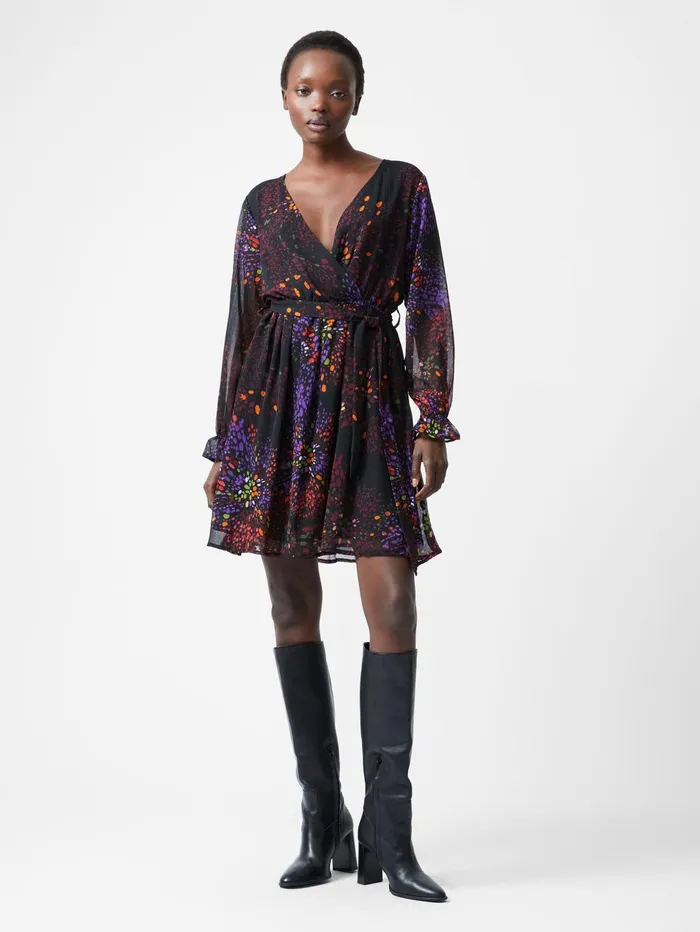 French Connection Elise Wrap Mini Dress Black Multi Woman Dresses