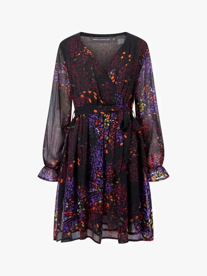 French Connection Elise Wrap Mini Dress Black Multi Woman Dresses